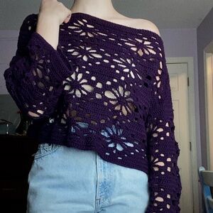 Handmade purple crochet flower sweater